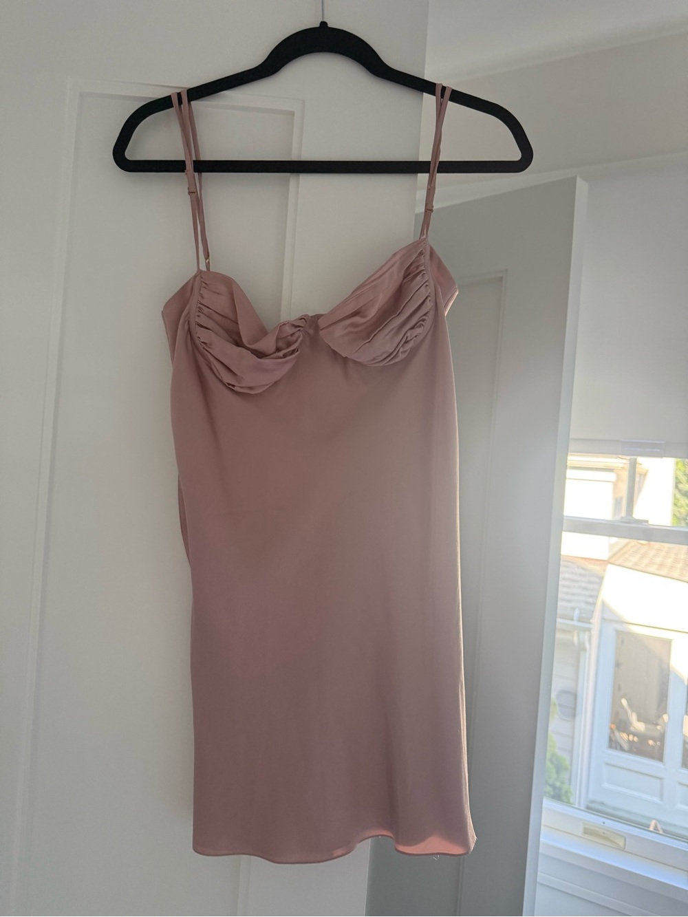 Mauve Satin Slip Mini Dress with Ruched Bust